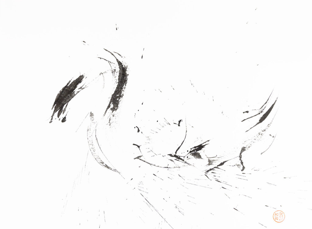 Dance of the cranes, sumi-e art by Sebastiaan van der Greef
